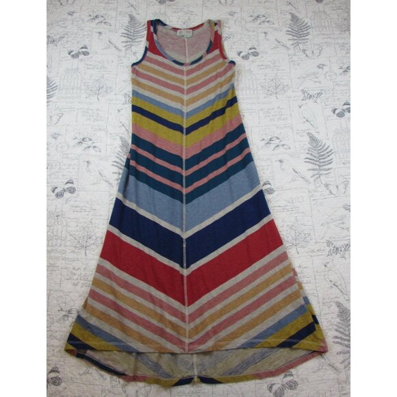 EUC Anthropologie Saturday Sunday 100% cotton Rainbow Chevron Midi Dress Size XS - Picture 3 of 11